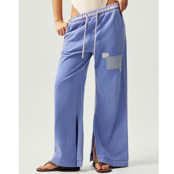 Periwinkle Blue Cotton Stretchy Waist Split Hem Lounge Pants - Picture 3 of 6
